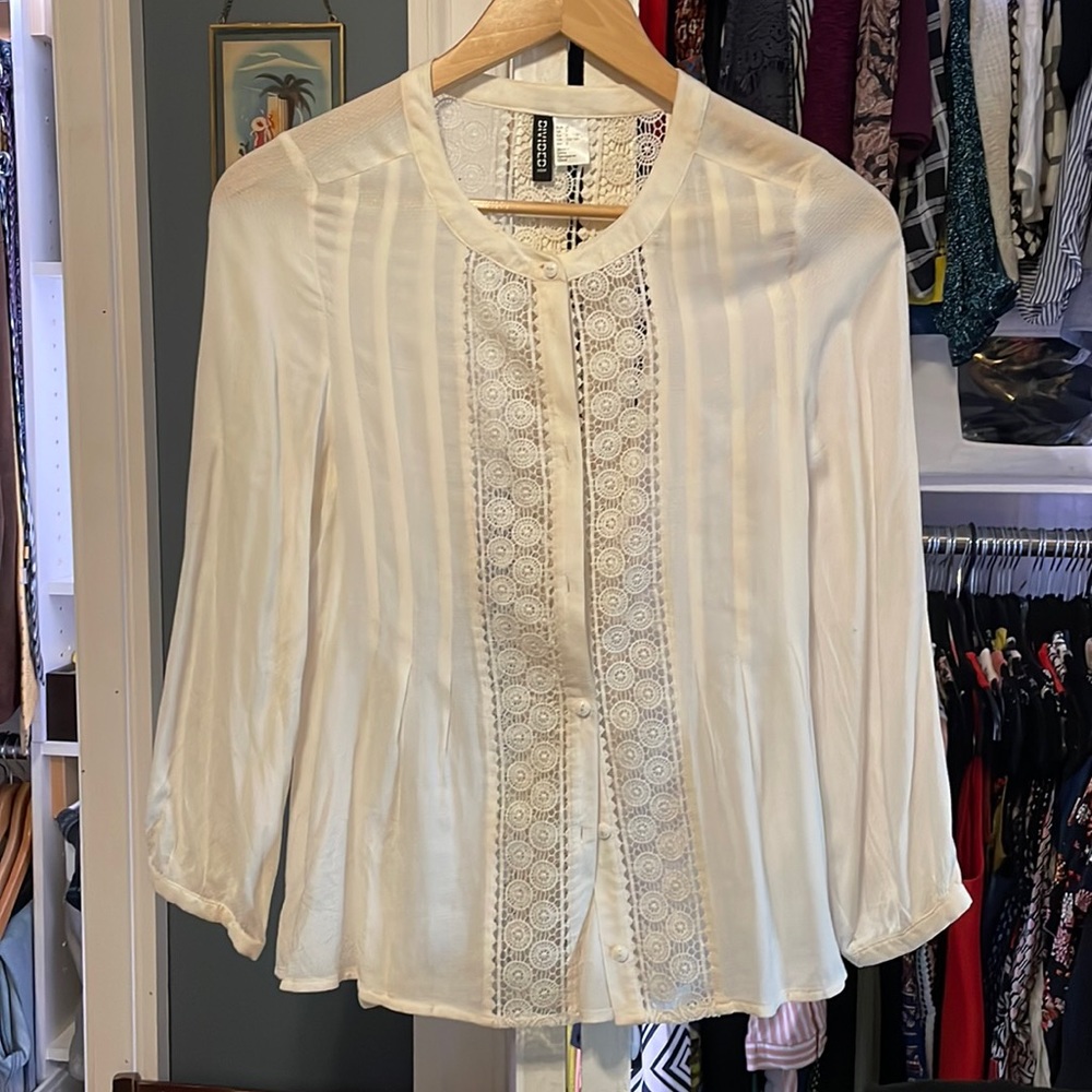 Off white silk and lace top